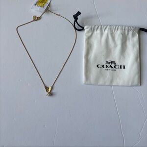 Coach Faux Stone Signature Heritage Pav Icons Butterfly Short Pendant Necklace